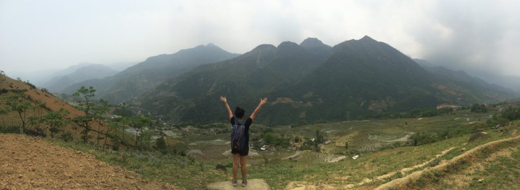 Feeling triumphant among the rice terraces